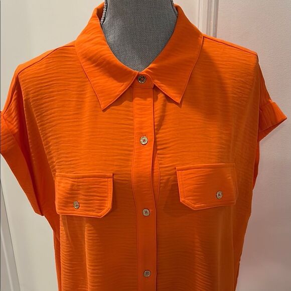 Michael Kors Bright Orange Button-Up Shirt - Picture 2 of 7